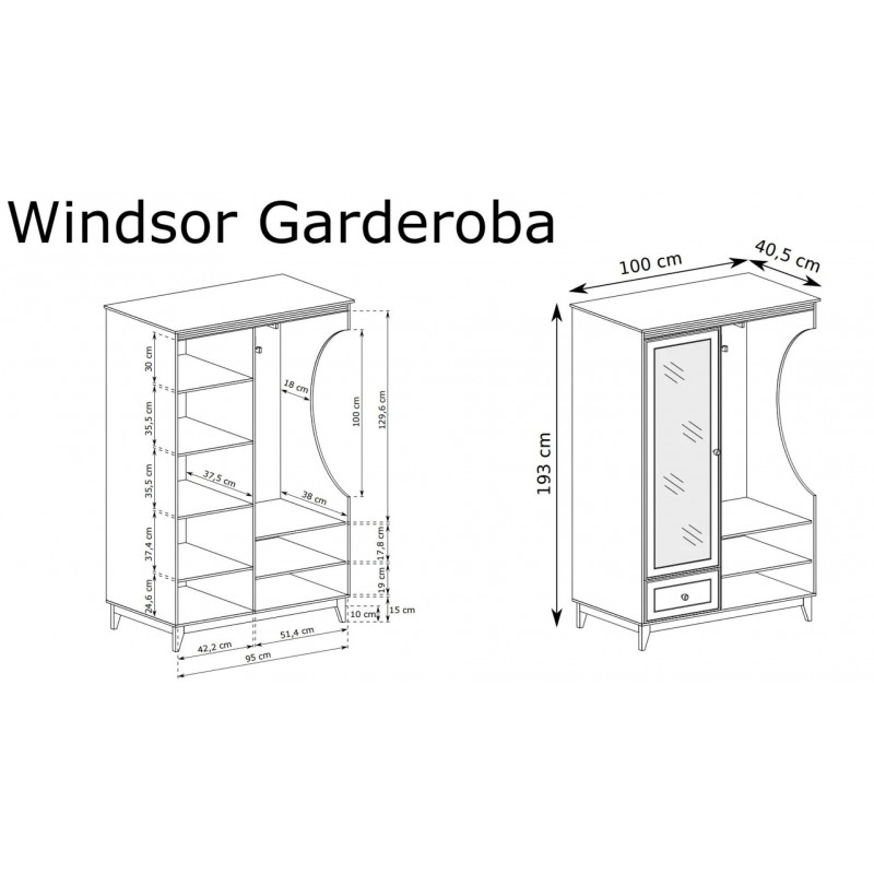 Eintüriger Garderobe WINDSOR mit Spiegel und Schublade, in einem eleganten Kaschmir-Ton für elegante Innenräume 4/9
