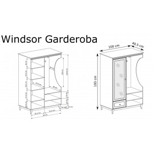 Eintüriger Garderobe WINDSOR mit Spiegel und Schublade, in einem eleganten Kaschmir-Ton für elegante Innenräume 4/9