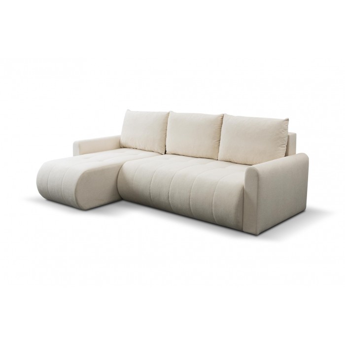 Vielseitiges Ecksofa SPRENTO aus Boucle-Stoff mit Schlaffunktion und Bettzeugablage Ecru