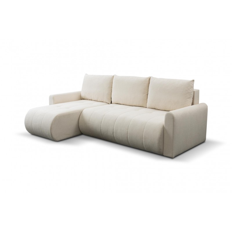 Vielseitiges Ecksofa SPRENTO aus Boucle-Stoff mit Schlaffunktion und Bettzeugablage Ecru
