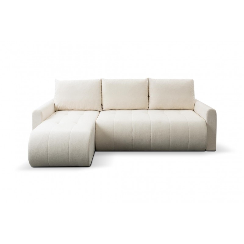 Vielseitiges Ecksofa SPRENTO aus Boucle-Stoff mit Schlaffunktion und Bettzeugablage Ecru 2/9