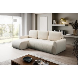 Vielseitiges Ecksofa SPRENTO aus Boucle-Stoff mit Schlaffunktion und Bettzeugablage Ecru 3/9