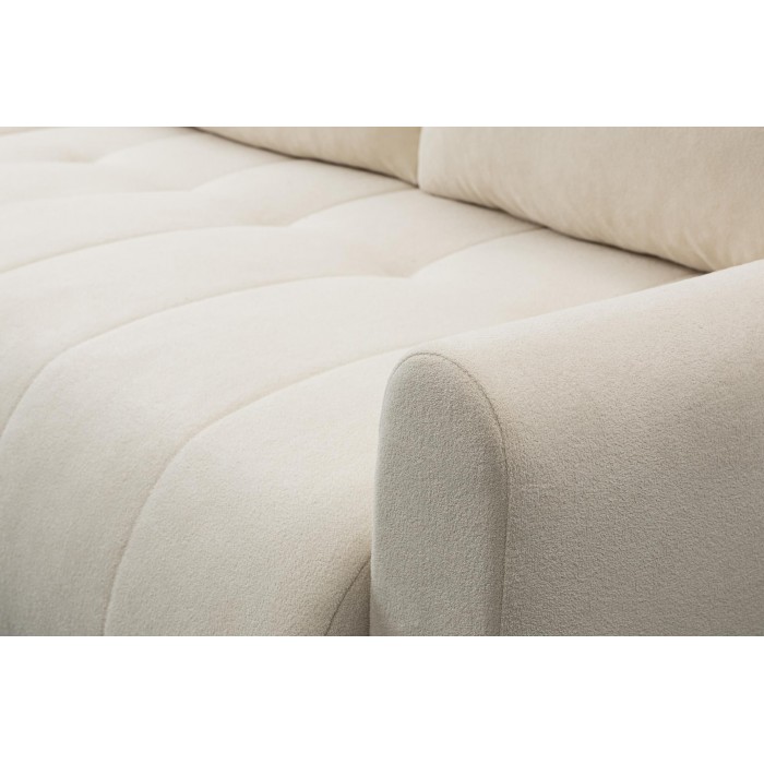 Vielseitiges Ecksofa SPRENTO aus Boucle-Stoff mit Schlaffunktion und Bettzeugablage Ecru