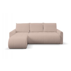 Mehrzweck-Ecksofa SPRENTO rosa aus Boucle-Stoff mit Schlaffunktion und Bettzeugfach 2/9