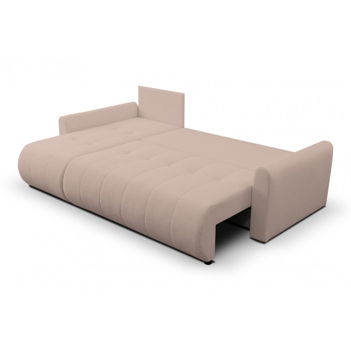 Mehrzweck-Ecksofa SPRENTO rosa aus Boucle-Stoff mit Schlaffunktion und Bettzeugfach