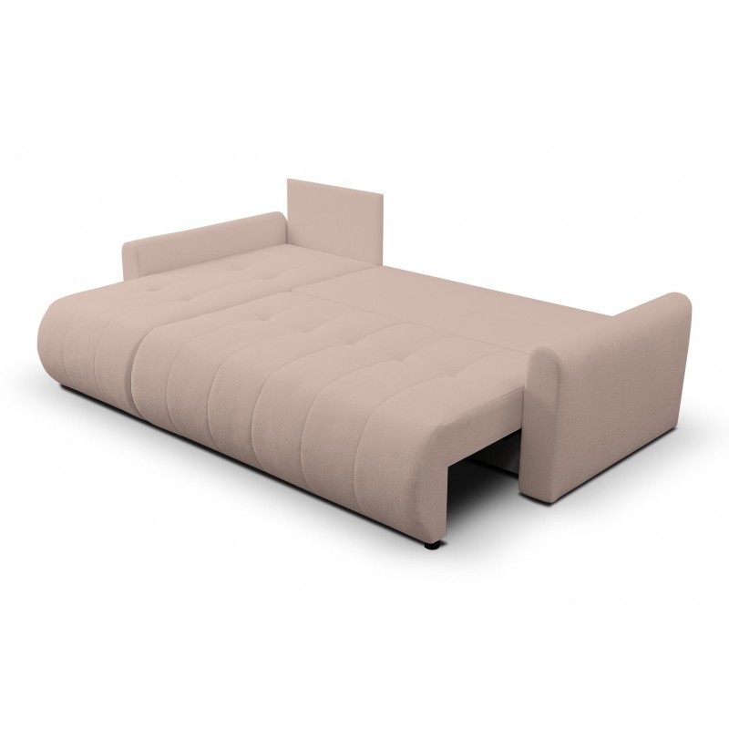 Mehrzweck-Ecksofa SPRENTO rosa aus Boucle-Stoff mit Schlaffunktion und Bettzeugfach 4/9