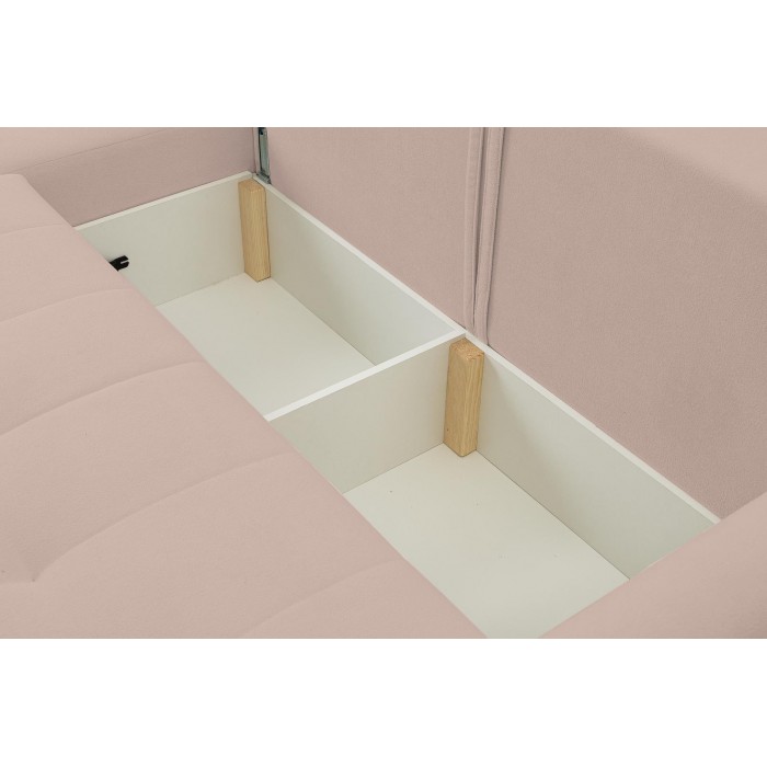 Mehrzweck-Ecksofa SPRENTO rosa aus Boucle-Stoff mit Schlaffunktion und Bettzeugfach