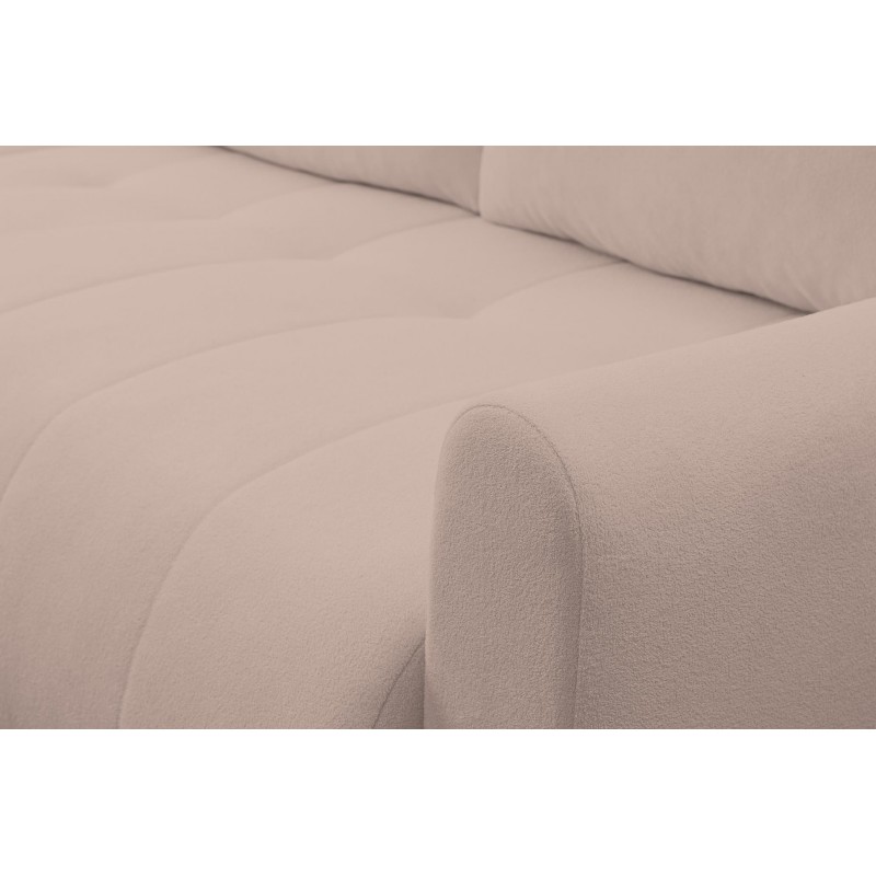 Mehrzweck-Ecksofa SPRENTO rosa aus Boucle-Stoff mit Schlaffunktion und Bettzeugfach 6/9