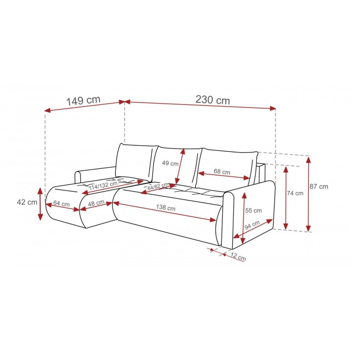 Mehrzweck-Ecksofa SPRENTO rosa aus Boucle-Stoff mit Schlaffunktion und Bettzeugfach