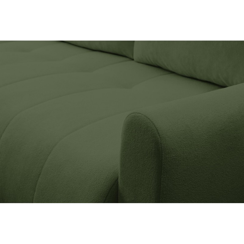 Mehrzweck-Ecksofa SPRENTO grün aus Boucle-Stoff mit Schlaffunktion und Bettzeugfach 6/9