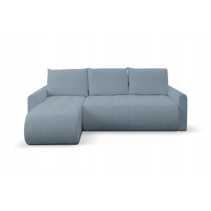 Mehrzweck-Ecksofa SPRENTO hellblau in Boucle-Stoff mit Schlaffunktion und Bettzeugfach 2/9