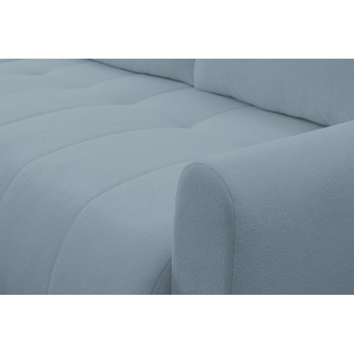 Mehrzweck-Ecksofa SPRENTO hellblau in Boucle-Stoff mit Schlaffunktion und Bettzeugfach