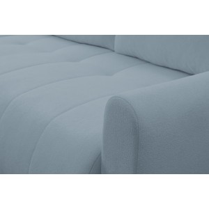 Mehrzweck-Ecksofa SPRENTO hellblau in Boucle-Stoff mit Schlaffunktion und Bettzeugfach 6/9