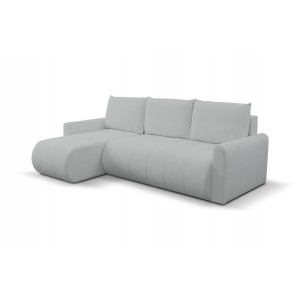 Mehrzweck-Ecksofa SPRENTO hellgrau in Boucle-Stoff mit Schlaffunktion und Bettzeugfach 1/9