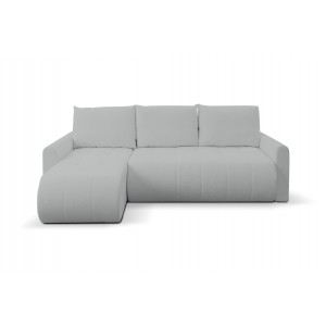 Mehrzweck-Ecksofa SPRENTO hellgrau in Boucle-Stoff mit Schlaffunktion und Bettzeugfach 2/9