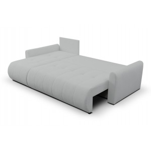 Mehrzweck-Ecksofa SPRENTO hellgrau in Boucle-Stoff mit Schlaffunktion und Bettzeugfach 4/9
