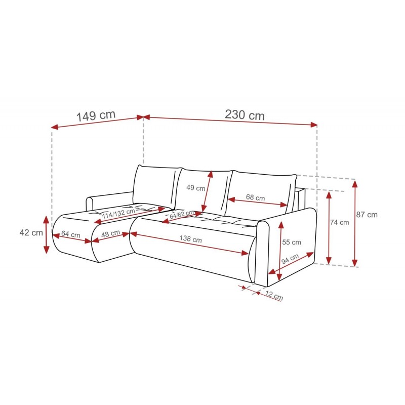 Mehrzweck-Ecksofa SPRENTO hellgrau in Boucle-Stoff mit Schlaffunktion und Bettzeugfach 7/9
