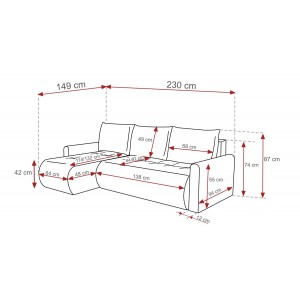 Mehrzweck-Ecksofa SPRENTO hellgrau in Boucle-Stoff mit Schlaffunktion und Bettzeugfach 7/9