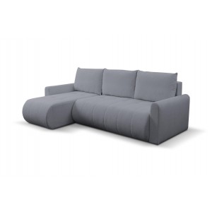 Mehrzweck-Ecksofa SPRENTO dunkelgrau in Bouclestoff mit Schlaffunktion und Bettzeugfach 1/9