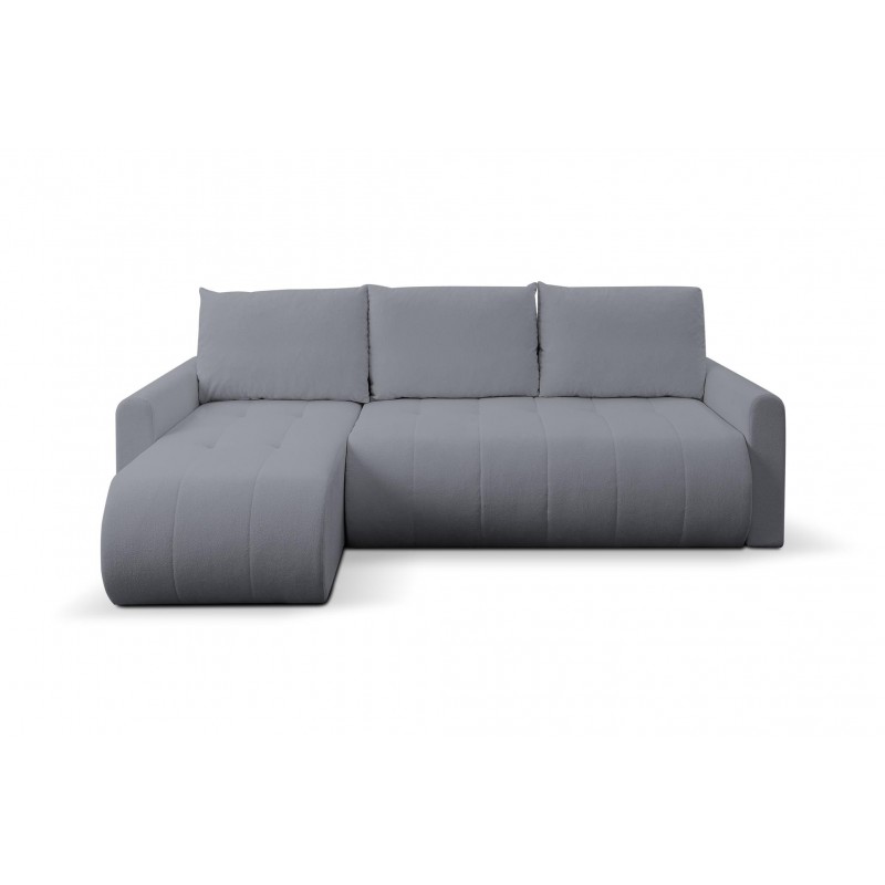 Mehrzweck-Ecksofa SPRENTO dunkelgrau in Bouclestoff mit Schlaffunktion und Bettzeugfach 2/9