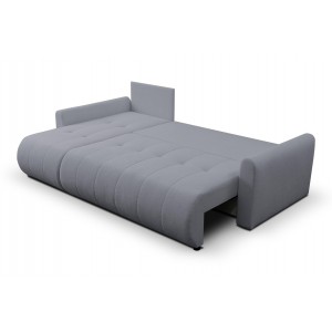 Mehrzweck-Ecksofa SPRENTO dunkelgrau in Bouclestoff mit Schlaffunktion und Bettzeugfach 4/9