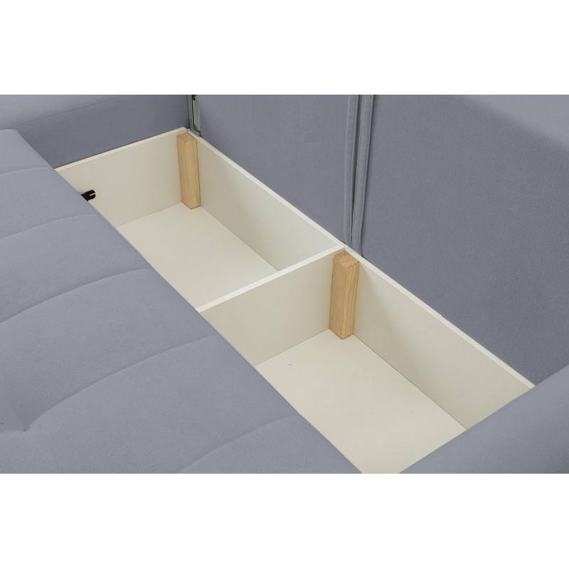 Mehrzweck-Ecksofa SPRENTO dunkelgrau in Bouclestoff mit Schlaffunktion und Bettzeugfach 5/9