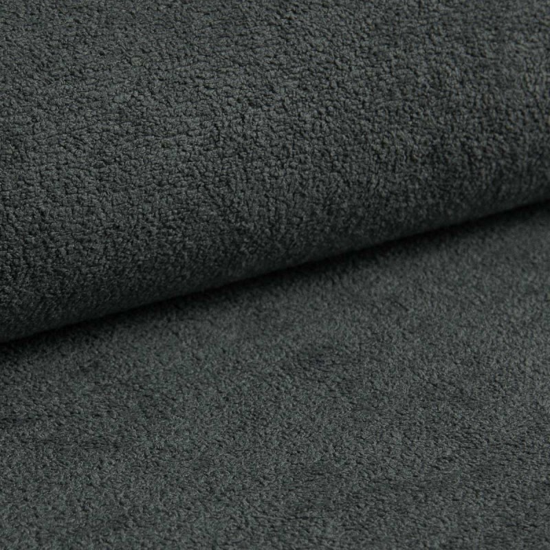 Mehrzweck-Ecksofa SPRENTO dunkelgrau in Bouclestoff mit Schlaffunktion und Bettzeugfach 8/9