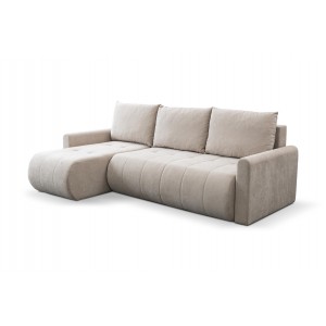 Mehrzweck-Ecksofa SPRENTO beige in Chenille-Stoff mit Schlaffunktion und Bettzeugfach 1/9