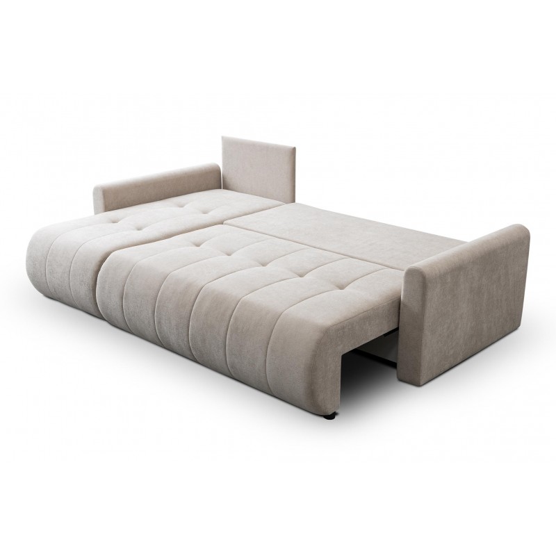 Mehrzweck-Ecksofa SPRENTO beige in Chenille-Stoff mit Schlaffunktion und Bettzeugfach 4/9