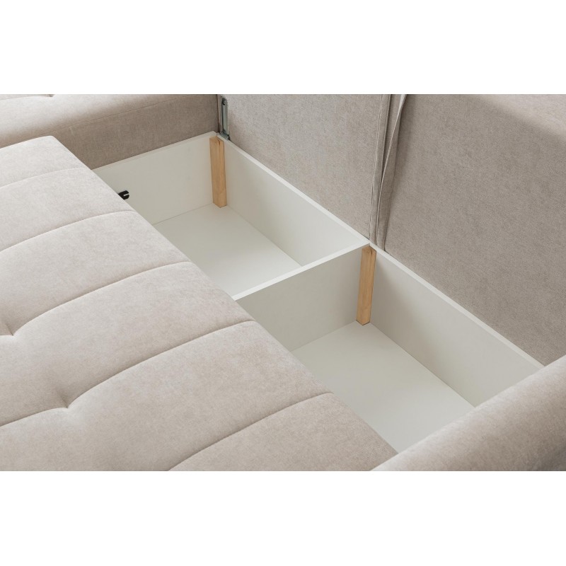 Mehrzweck-Ecksofa SPRENTO beige in Chenille-Stoff mit Schlaffunktion und Bettzeugfach 5/9