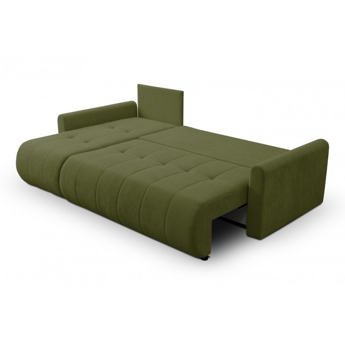 Mehrzweck-Ecksofa SPRENTO grün in Chenille-Stoff mit Schlaffunktion und Bettzeugfach