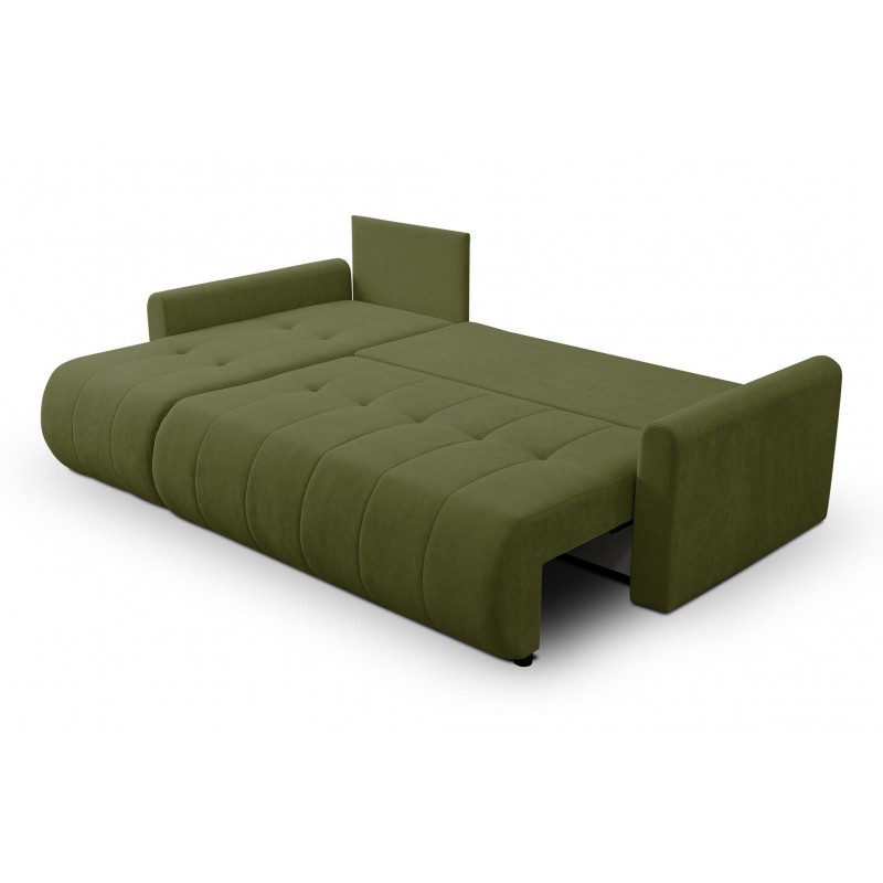 Mehrzweck-Ecksofa SPRENTO grün in Chenille-Stoff mit Schlaffunktion und Bettzeugfach 4/9