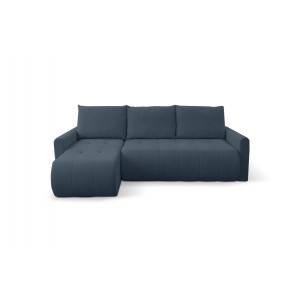 Mehrzweck-Ecksofa SPRENTO dunkelblau in Chenille-Stoff mit Schlaffunktion und Bettzeugfach 2/9