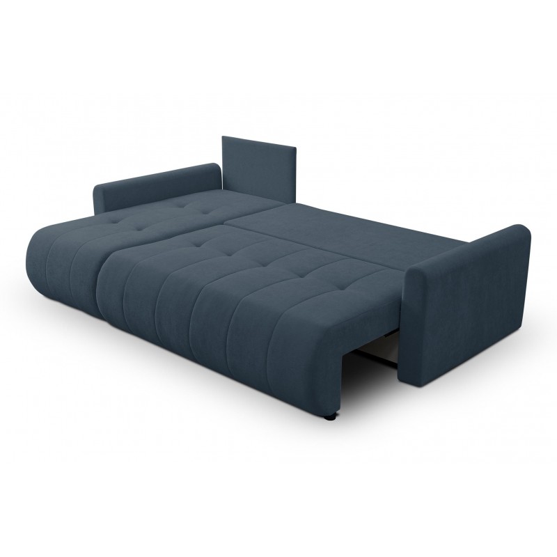 Mehrzweck-Ecksofa SPRENTO dunkelblau in Chenille-Stoff mit Schlaffunktion und Bettzeugfach 4/9