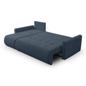 Mehrzweck-Ecksofa SPRENTO dunkelblau in Chenille-Stoff mit Schlaffunktion und Bettzeugfach 4/9