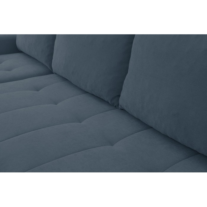 Mehrzweck-Ecksofa SPRENTO dunkelblau in Chenille-Stoff mit Schlaffunktion und Bettzeugfach