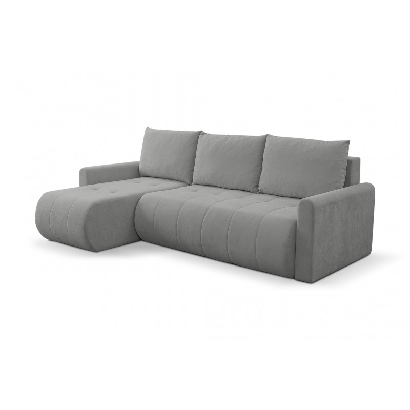 Universelles Ecksofa SPRENTO grau aus Chenille-Stoff mit Schlaffunktion und Bettzeugfach