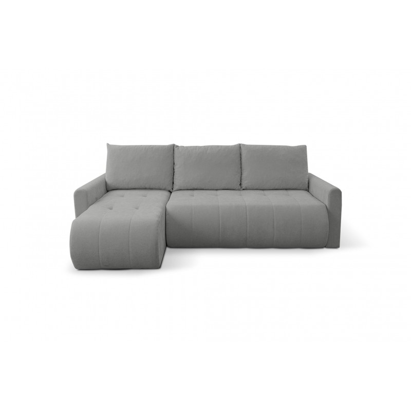 Universelles Ecksofa SPRENTO grau aus Chenille-Stoff mit Schlaffunktion und Bettzeugfach 2/9