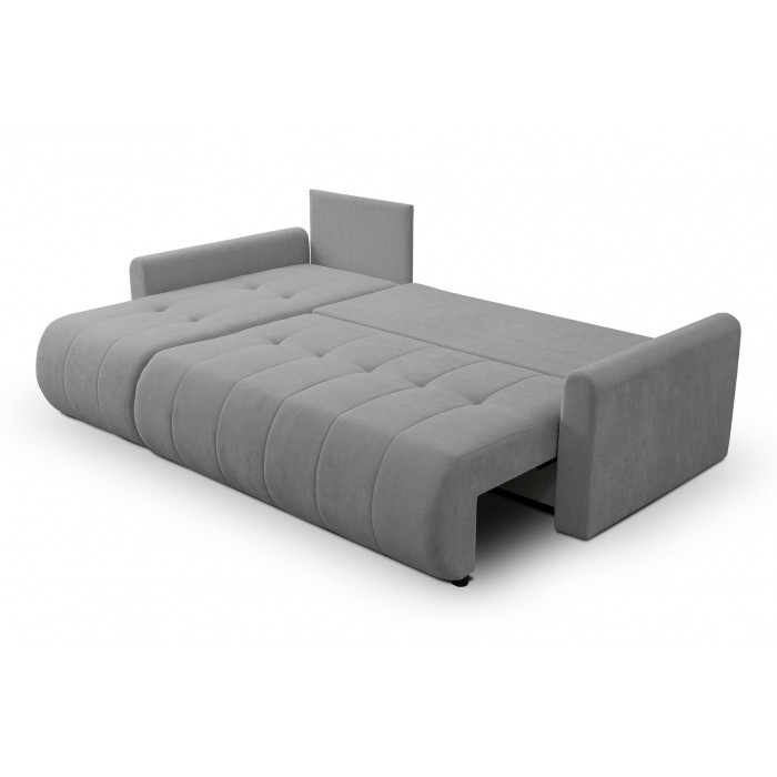 Universelles Ecksofa SPRENTO grau aus Chenille-Stoff mit Schlaffunktion und Bettzeugfach