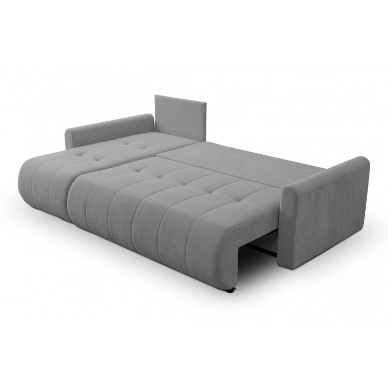 Universelles Ecksofa SPRENTO grau aus Chenille-Stoff mit Schlaffunktion und Bettzeugfach 4/9