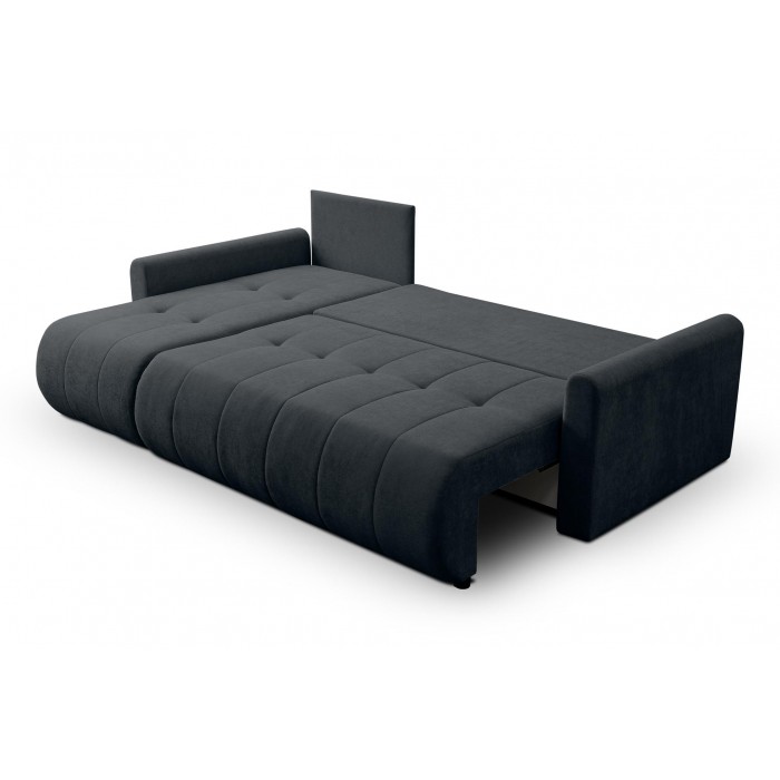 Universelles Ecksofa SPRENTO schwarz in Chenille-Stoff mit Schlaffunktion und Bettzeugfach
