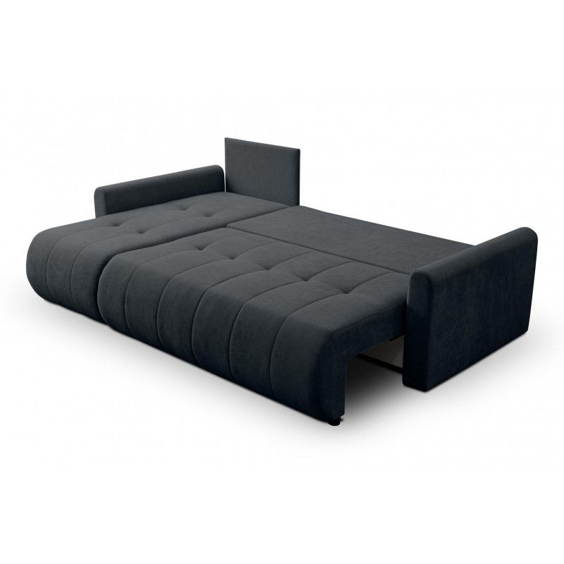 Universelles Ecksofa SPRENTO schwarz in Chenille-Stoff mit Schlaffunktion und Bettzeugfach 4/9