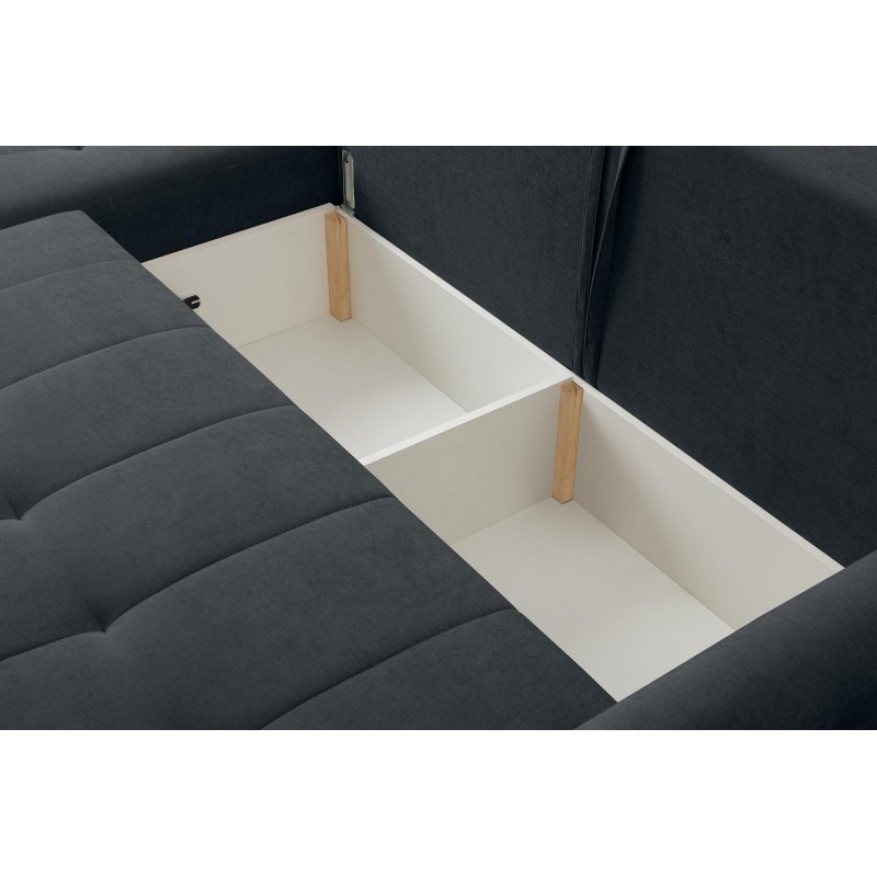 Universelles Ecksofa SPRENTO schwarz in Chenille-Stoff mit Schlaffunktion und Bettzeugfach 5/9