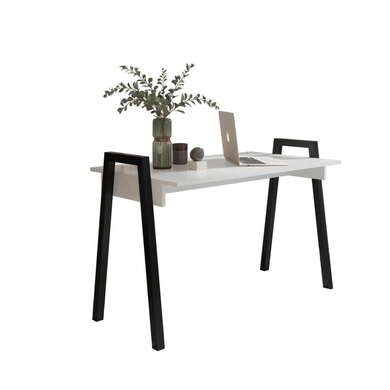 FRAME Schreibtisch - Moderner Loft-Stil mit weißer Platte und schwarzen Metallbeinen, 120x68 cm