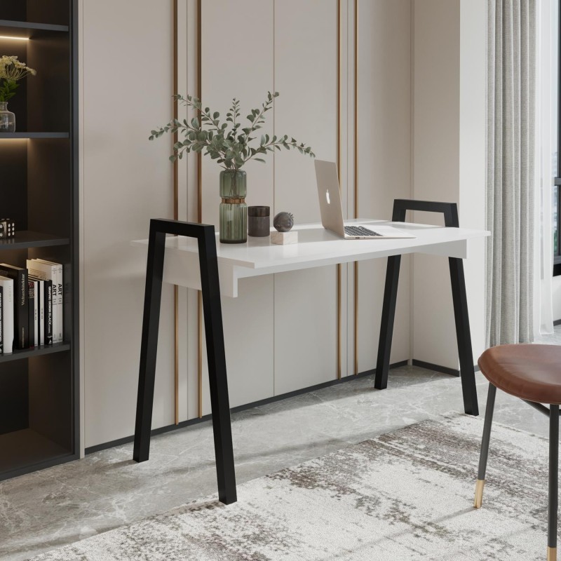 FRAME Schreibtisch - Moderner Loft-Stil mit weißer Platte und schwarzen Metallbeinen, 120x68 cm 2/9