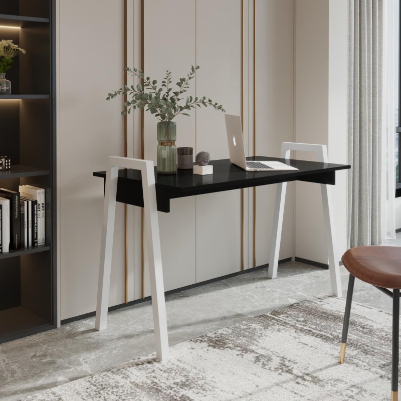 FRAME Schreibtisch - Loft-Stil mit schwarzer Platte und weißen Beinen, Maße 120x68 cm 2/9