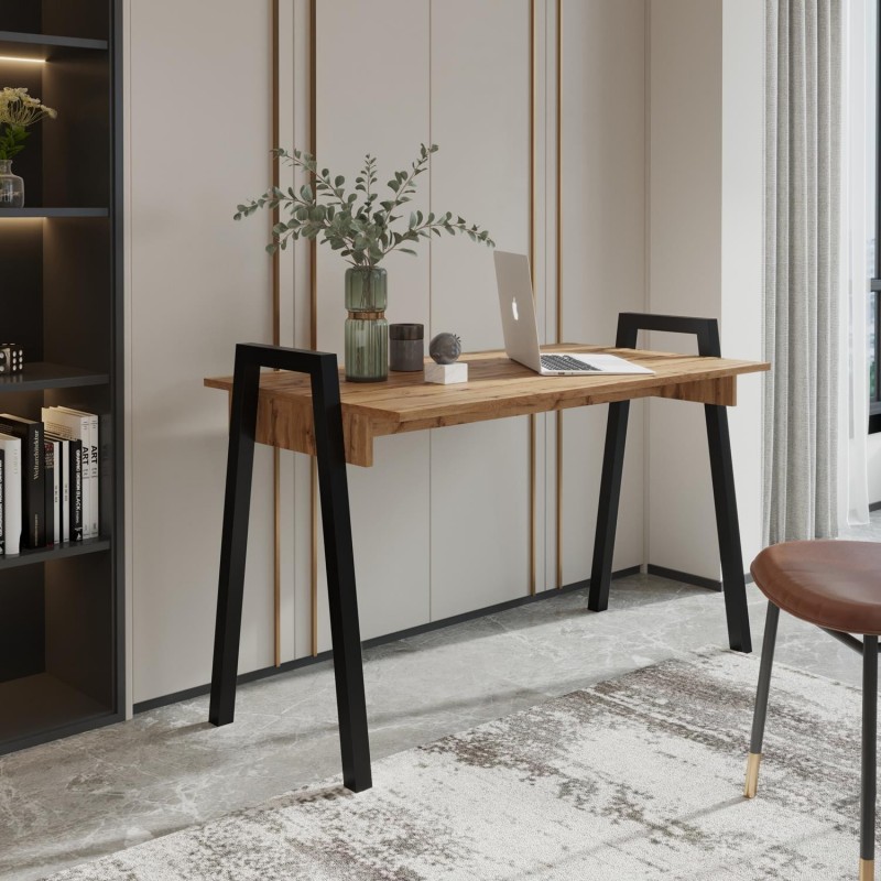 FRAME Schreibtisch - Loft Design mit Eichenplatte und schwarzen Beinen, Maße 120x68 cm 2/9