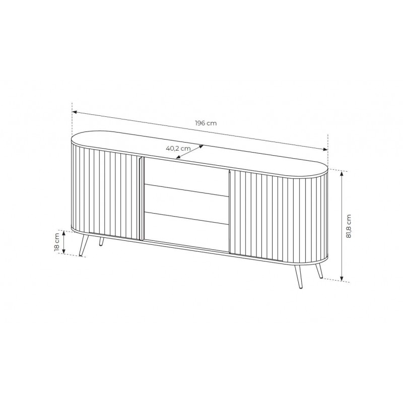Kommode RIVO 196 cm - Eiche Cremona mit geriffelten Fronten, abgerundet mit 3 Schubladen und Schiebetüren 6/9