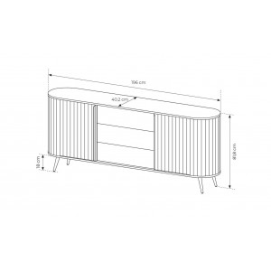 Kommode RIVO 196 cm - Eiche Cremona mit geriffelten Fronten, abgerundet mit 3 Schubladen und Schiebetüren 6/9
