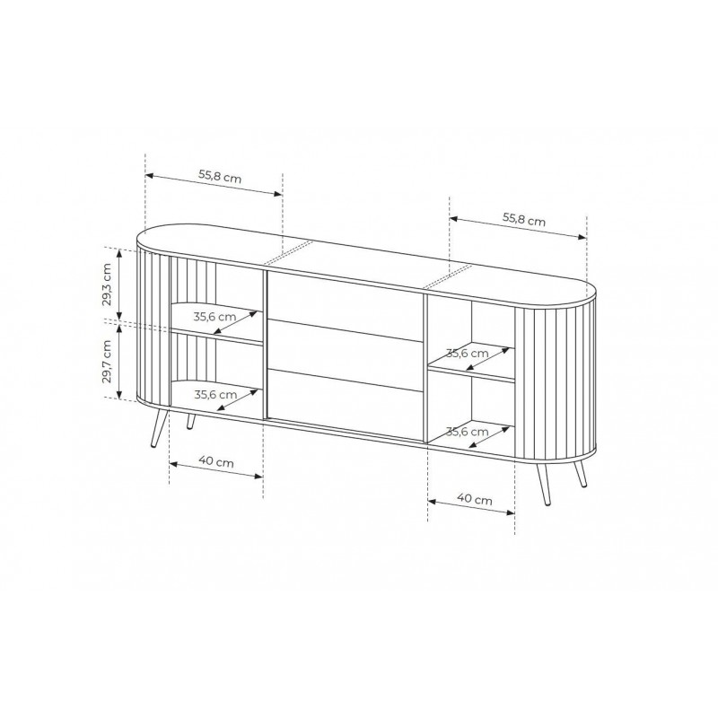 Kommode RIVO 196 cm - Eiche Cremona mit geriffelten Fronten, abgerundet mit 3 Schubladen und Schiebetüren 7/9